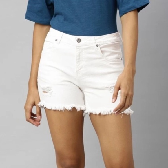 eunina White Cutoff Denim Shorts Jean Shorties High Rise Women’s Size Large - Picture 7 of 10